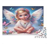 Angelic Child Jigsaw Puzzles for Adults: Angel with Flower Crown & Butterflies Educational Games for The Whole Family Women 38x26cm/1000pcs