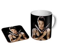 Angelina Jolie Lara Croft Tasse à café en céramique + dessous-de-verre Coffret cadeau