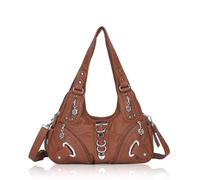 Angelkiss Two Top Zippers Closure Multiple Pockets Handbags Washed Leather Purses Shoulder Handbags AK11282 (Purple) …