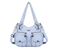 Angelkiss Women's Designer Handbag Large Double Zipper Multi Pocket Washed, L.blue