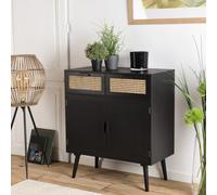 Angelo - buffet bois noir 2 tiroirs cannage 2 portes