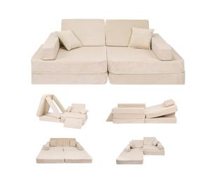 Angelove Canapé Enfant 2-en-1 - Canapé-lit avec Housse en Velours Côtelé, Déhoussable, Beige