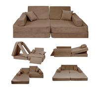 Angelove Canape Enfant Convertible - Mini Canapé Modulable et Chauffeuse 1 Place Enfant - Canapé Enfant Dépliant et Confortable pour Chambre et Salle de Jeux, Velours Côtelé, Brun