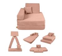 Angelove Fauteuil Enfant 3-en-1 - Canapé Modulable et Matelas de Jeu en Velours Côtelé, Confortable dès 1 an, Brique