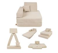 Angelove Fauteuil Enfant 3-en-1 - Canapé Modulable et Matelas de Jeu en Velours Côtelé, Confortable dès 1 an, Beige