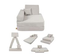 Angelove Fauteuil Enfant 3-en-1 - Canapé Modulable et Matelas de Jeu en Velours Côtelé, Confortable dès 1 an, Gris