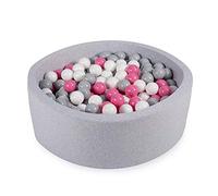 Angelove Piscine à Balles Ø 90 × 30 cm avec 200 Balles - Bassin Rond en Mousse à Housse Amovible, Coton, Gris Clair