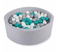 Angelove Piscine à Balles Ø 90 × 30 cm avec 200 Balles - Bassin Rond en Mousse à Housse Amovible, Coton, Gris Clair