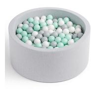 Angelove Piscine à Balles Ø 90 × 30 cm avec 200 Balles - Bassin Rond en Mousse à Housse Amovible, Coton, Gris Clair