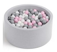 Angelove Piscine à Balles Ø 90 × 30 cm avec 200 Balles - Bassin Rond en Mousse à Housse Amovible, Coton, Gris Clair