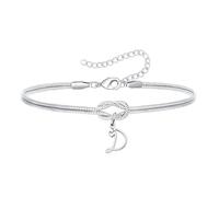 Angelra Bracelet nœud d'amour pour femme et fille - Argent - Lettre initiale de A à Z - Bijoux réglables - Cadeau pour mère, fille, sœurs, amis, 6.5cm, Acier inoxydable, Pas de pierre précieuse