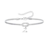Angelra Bracelet nœud d'amour pour femme et fille - Argent - Lettre initiale de A à Z - Bijoux réglables - Cadeau pour mère, fille, sœurs, amis, 6.5cm, Acier inoxydable, Pas de pierre précieuse