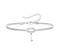 Angelra Bracelet nœud d'amour pour femme et fille - Argent - Lettre initiale de A à Z - Bijoux réglables - Cadeau pour mère, fille, sœurs, amis, 6.5cm, Acier inoxydable, Pas de pierre précieuse