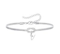 Angelra Bracelet nœud d'amour pour femme et fille - Argent - Lettre initiale de A à Z - Bijoux réglables - Cadeau pour mère, fille, sœurs, amis, 6.5cm, Acier inoxydable, Pas de pierre précieuse