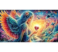 Angels-and-Blue-Roses-in-Heaven 1000 pièces Puzzle pour Adultes Cadeau Amusant & Activité Maison Défi de Jeu éducatif Jeu Stimulant pour Femmes et Hommes 38x52/1000 pièces