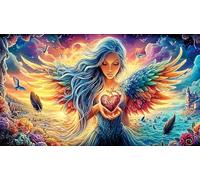 Angels-and-Blue-Roses-in-Heaven Puzzle 1000 pièces Défi de Jeu éducatif Jeu Familial Amusant & Stimulant Cadeau pour Femmes et Hommes à des Fins de Relaxation 70x50/1000 pièces