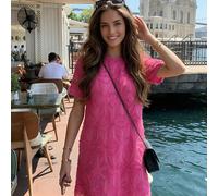 [Angel's Kiss] Robe midi élégante française pour femmes 2026 Été, nouvelle arrivée Robe courte de style vacances col rond blanc de haute qualité avec broderie 3D gracieuse L,M,S,XLPlantesTissu tissé