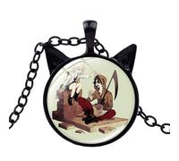 Angels of Death Collier avec pendentif en forme de dôme en verre et oreilles de chat Zack pour femme et fille, Verre