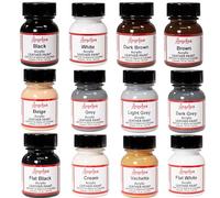 Angelus Kit de démarrage de peinture acrylique pour cuir, lot de 12 paquets de peinture 28,3 g, noirs, marrons, blancs, gris, beige, crème