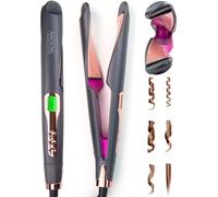 ANGENIL Pro Lisseur à cheveux Twist pour femme, lisseur et boucleur double tension 2 en 1, fer à boucler rond multi-styles avec tapis anti-silicone, écran LCD (130 °C-230 °C)