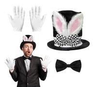 Angenster Accessoires de costume de lapin pour adulte, chapeau de Pâques pour adulte avec oreilles de lapin, nez de lapin, gants, horloge, bonnet de Pâques unisexe en velours pour la journée mondiale