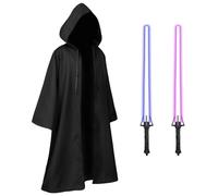 Angenster Cape à Capuche Longue en Satin, Cape Noire avec Épée Jouet Unisexe pour Adultes, Guerrier Robe Cape Médiévale Costume d'Halloween Carnaval Cape pour Mascarade (M)