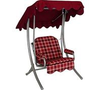 Angerer Balancelle de Jardin 1 Place, Structure en Acier Galvanisé, Toit Ajustable, avec Coussin d'Assise et Accoudoirs, Capacité 120 kg, Fabriquée en Allemagne (Carreaux Bordeaux)
