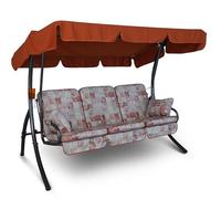 Angerer Balancelle de Jardin Comfort 3 Places, Acier Galvanisé, Convertible en Lit, Toit Parasol Réglable, Coussins Rembourrés (Rouge-Beige à Motifs)