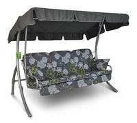 Angerer Balancelle de Jardin Comfort 3 Places, Acier Galvanisé, Convertible en Lit, Toit Parasol Réglable, Coussins Rembourrés (Gris-Vert à Fleurs)