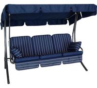 Angerer Balancelle de Jardin Comfort 3 Places, Acier Galvanisé, Convertible en Lit, Toit Parasol Réglable, Coussins Rembourrés (Bleu-crème à Rayures)
