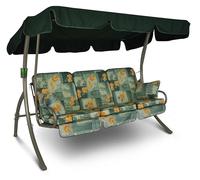 Angerer Balancelle de Jardin Comfort, 3 Places Convertible en Lit, Structure en Acier Galvanisé, Toit Parasol Réglable, Coussins Rembourrés, Capacité 270 kg (Vert-Orange à Fleurs)