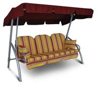 Angerer Balancelle de Jardin Deluxe 3 Places, Structure en Acier Galvanisé, Toit Réglable, Coussins Lavables, 210 x 145 x 160 cm, Capacité 270 kg, Made in Germany (Rayures Rouge-Gris-Orange)
