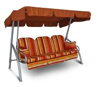 Angerer Balancelle de Jardin Deluxe 3 Places, Structure en Acier Galvanisé, Toit Réglable, Coussins Lavables, 210 x 145 x 160 cm, Capacité 270 kg, Made in Germany (Rayures Orange-Rouge-Jaune)