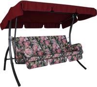 Angerer Balancelle de Jardin Trend, 3 Places, Convertible en Lit, Acier Galvanisé, Toit Réglable, 210 x 145 x 160 cm, Fabriqué en Allemagne (Motifs Fleurs Noir-Multicolore)