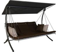 Angerer Balancelle Deluxe, Balancelle de Jardin 3 Places, Acier Galvanisé avec Toit en Textilène, Coussins Lavables, Position Réglable, Fabriqué en Allemagne (Marron)