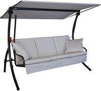 Angerer Loft Sun Balancelle de Jardin, Structure en Acier Galvanisé, avec Toit Ajustable, Coussin Lavable, Fonction Lit, Capacité 270 kg, 210 x 145 cm, Fabriquée en Allemagne (Beige)