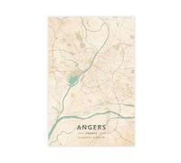 Angers - Impression sur toile vintage - Carte de la ville de la France - Décoration de chambre à coucher - Paysage sportif - Cadeau - Sans cadre - 50 x 75 cm