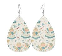 Anges De Noël Bleus Et Blancs Boucles D'Oreilles En Cuir Double Face Boucle D'Oreille Légères Pendantes En Cuir Pour Quotidien Femme