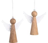 Anges de Noël en bois Décoration à suspendre Nature Blanc 8cm Set 6 Pcs - Festive Deko Ange