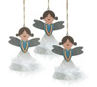Anges en bois Décorations de Noël Figures Décoration d'arbre de Noël 14,5x10cm Set de 6