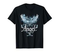 Anges Fantaisie Anime Manga Mythologie RPG Goth - T-Shirt Femme Noire, Size S, Coupe Classique, Manche à Double Couture et Ourlet à la Base, Angel: Conception d'ange d'une Ascension au Ciel avec Ailes