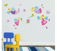 Anges filles Papillons fleurs autocollant coloré Garderie Decal Des gamins Chambre Art Decal Filles Chambre mur Autocollants Décalcomanies Décor