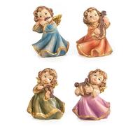 Anges musiciens décoratifs, lot de 4: figurines de Noël colorées en résine, petits anges gardiens avec instruments, déco intérieure festive pour table ou étagère, symboles de paix et d’harmonie, 5 cm