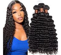 Angie Queen Virgin Human Hair Extensions Weave Weft Unprocessed Brazilian Virgin Hair Deep Wave Nature Color 3 Bundles 12 14 16inch (100+/-5g)/bundle Can be Dyed and Bleached