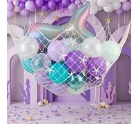 Angirlish Ensemble de décoration de fête sirène, filet de poisson hawaïen, kit de ballons en aluminium et ballons en latex, motif étoile de mer, décoration sous la mer pour décoration d'anniversaire