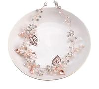 Anglacesmade Bandeau de mariée avec fleurs et feuilles, perles et cristal pour demoiselle d'honneur, bal de fin d'année, fête, festivsal - Accessoires de cheveux pour femmes et filles (or rose)