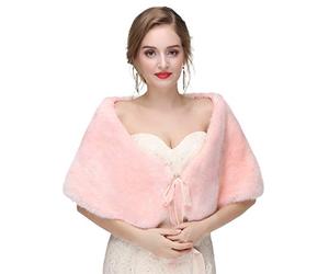 Anglacesmade Étole de mariée en fausse fourrure avec bande pour soirée - Rose - Taille Unique