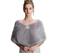 Anglacesmade Étole en fausse fourrure de mariage avec broche pour fête chaude - Gris - Taille Unique
