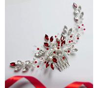 Anglacesmade Peigne à cheveux en rubis pour mariée, bal de promo, festival - Accessoires de cheveux pour femmes et filles (rouge)