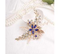 Anglacesmade Peigne à cheveux pour mariée en cristal saphir bleu avec perles et feuilles marquise pour bal de fin d'année, fête, festival, mariage, accessoire pour cheveux pour femmes et filles (doré)